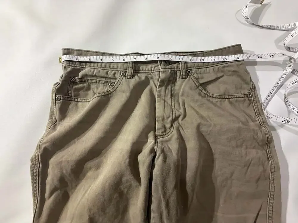 Roundtree & Yorke Casuals Olive Khaki Flat Front Denim Shorts Mens 32